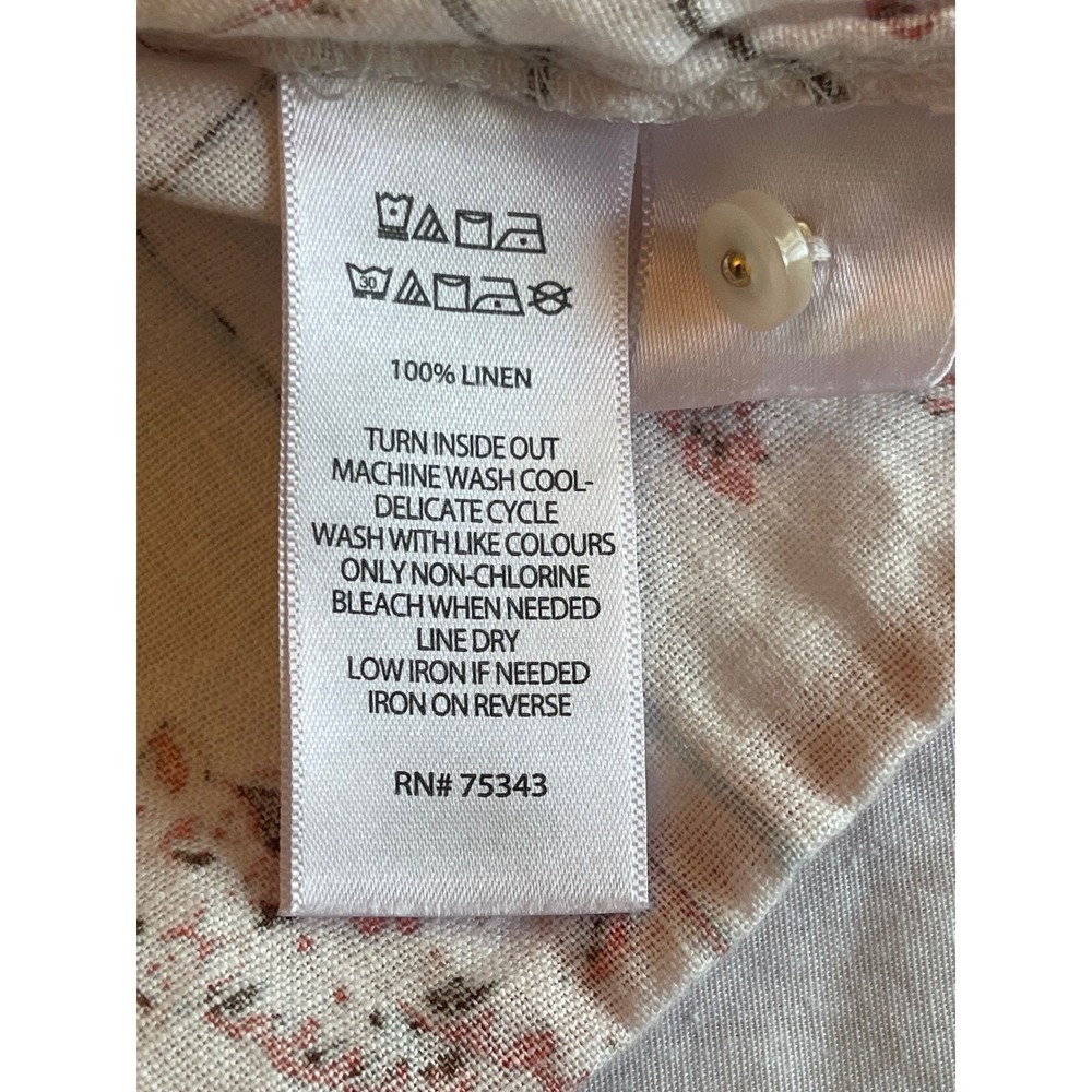 C&C California Women Lg 100% Linen Tropical Flamingo Leopard Print Shirt cream - Picture 6 of 8